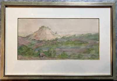 ::WATERCOLOR FRIEDRICH FORK 1955 CASTLE RUIN WEIBERTREU WEINSBERG RARE DEDICATION