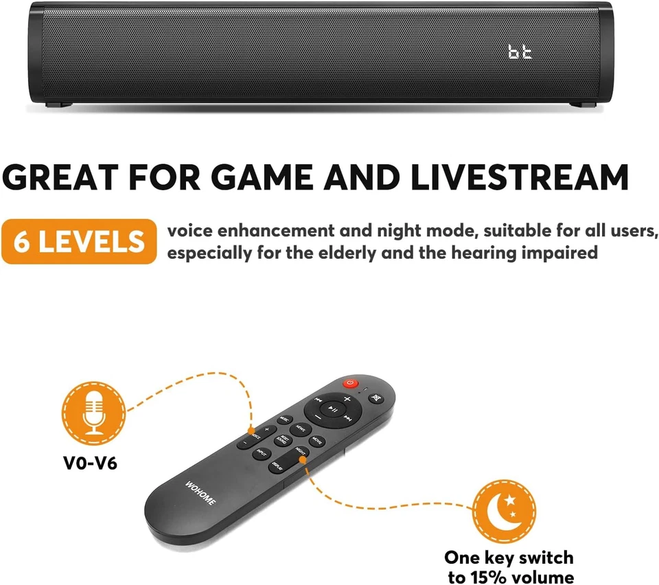 Barra de sonido con subwoofer 2.1 canales para TV con 6 niveles de mejora de voz - Image 3 of 4