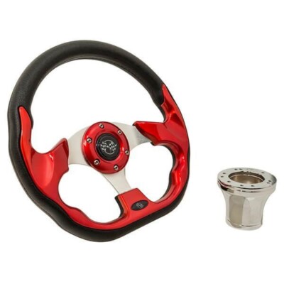 EZGO Red Racer Steering Wheel Kit 1994.5-Up for EZGO TXT RXV w/ Chrome Adapter