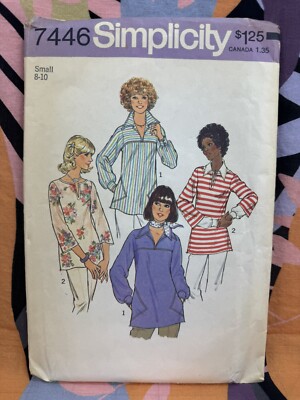 Vintage 1970s Simplicity 7446 Tunic Retro Top Pattern Size Small 8-10 Uncut