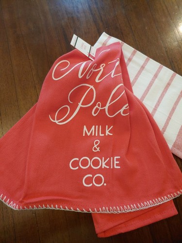 NEW! SET OF 2 Christmas Kitchen Dish Towels - Brand New with Tag. Milk & Cookies - Picture 3 of 5