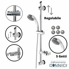 Saliscendi doccia con asta regolabile soffione 5 getti doccetta portasapone set