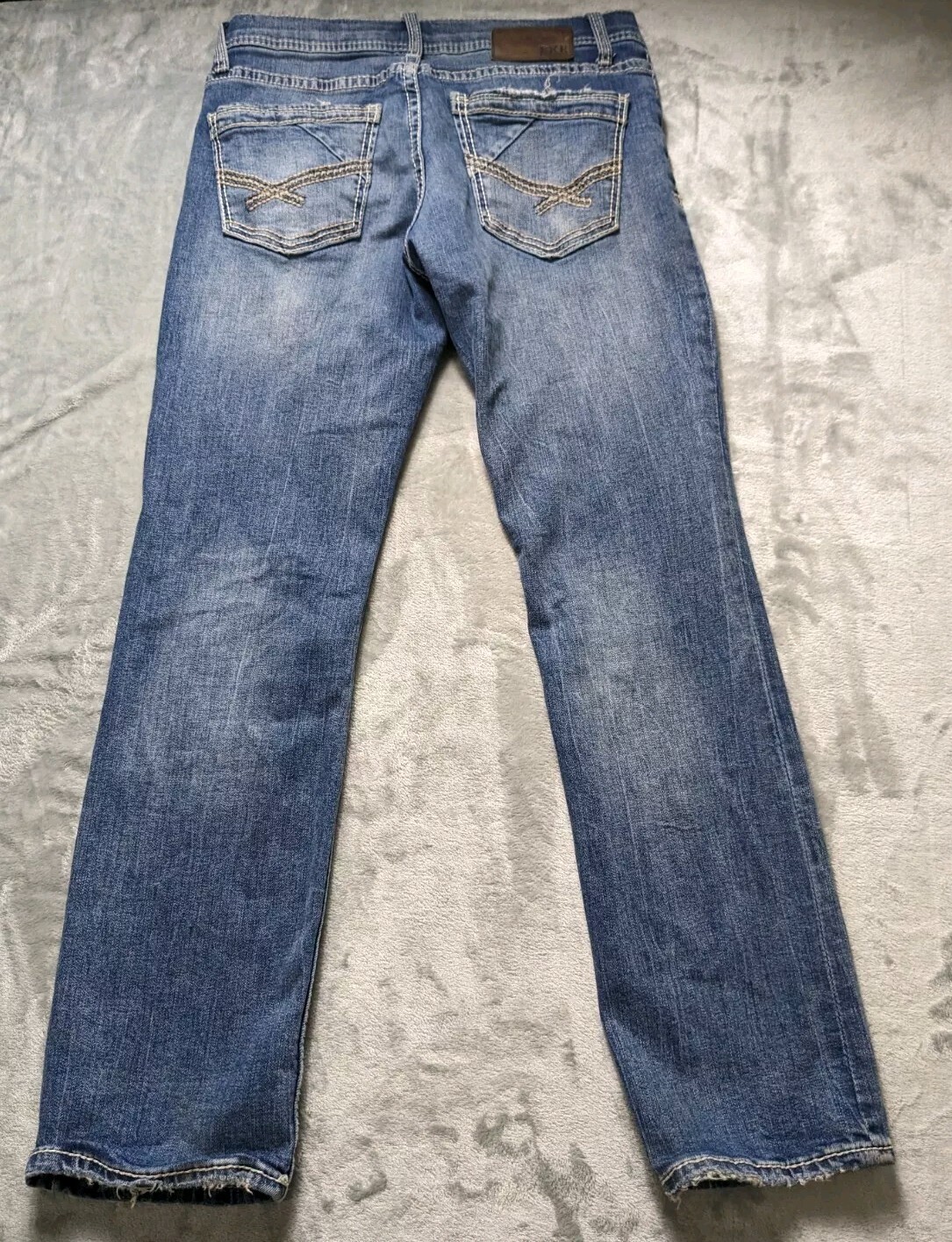 BKE Jake Straight Jeans 31x30 Blue Denim Distress Faded Whiskers Mid Wash READ