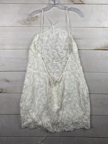 VICTORIA'S SECRET Slip Dress Lingerie XXL White Lace Strappy Back Halter - Picture 4 of 12