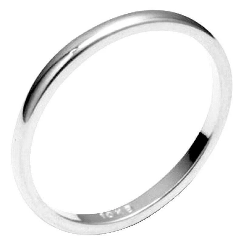 Alianza de boda de oro blanco sólido de 10k de 2 mm ajuste cómodo para hombres y mujeres talla 5-13