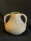 Antique Red Wing Brushware Union Stoneware Green Art Pottery 2 Handle Vase