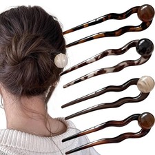 4Pcs French Hair Forks Hair Fork Plastic U Shaped Acetate Hair Pins for Buns ...