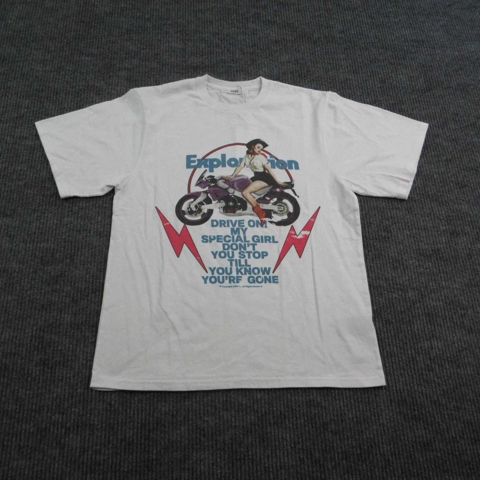Exploration Motorcycle Shirt Mens Small White CEEC Drive On Graphic Tee NWT - product detail image 1