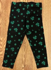 ST. PATRICKS DAY GREEN GLITTER SHAMROCK CLOVER LEGGINGS CHILDS XS 4/5 NWT