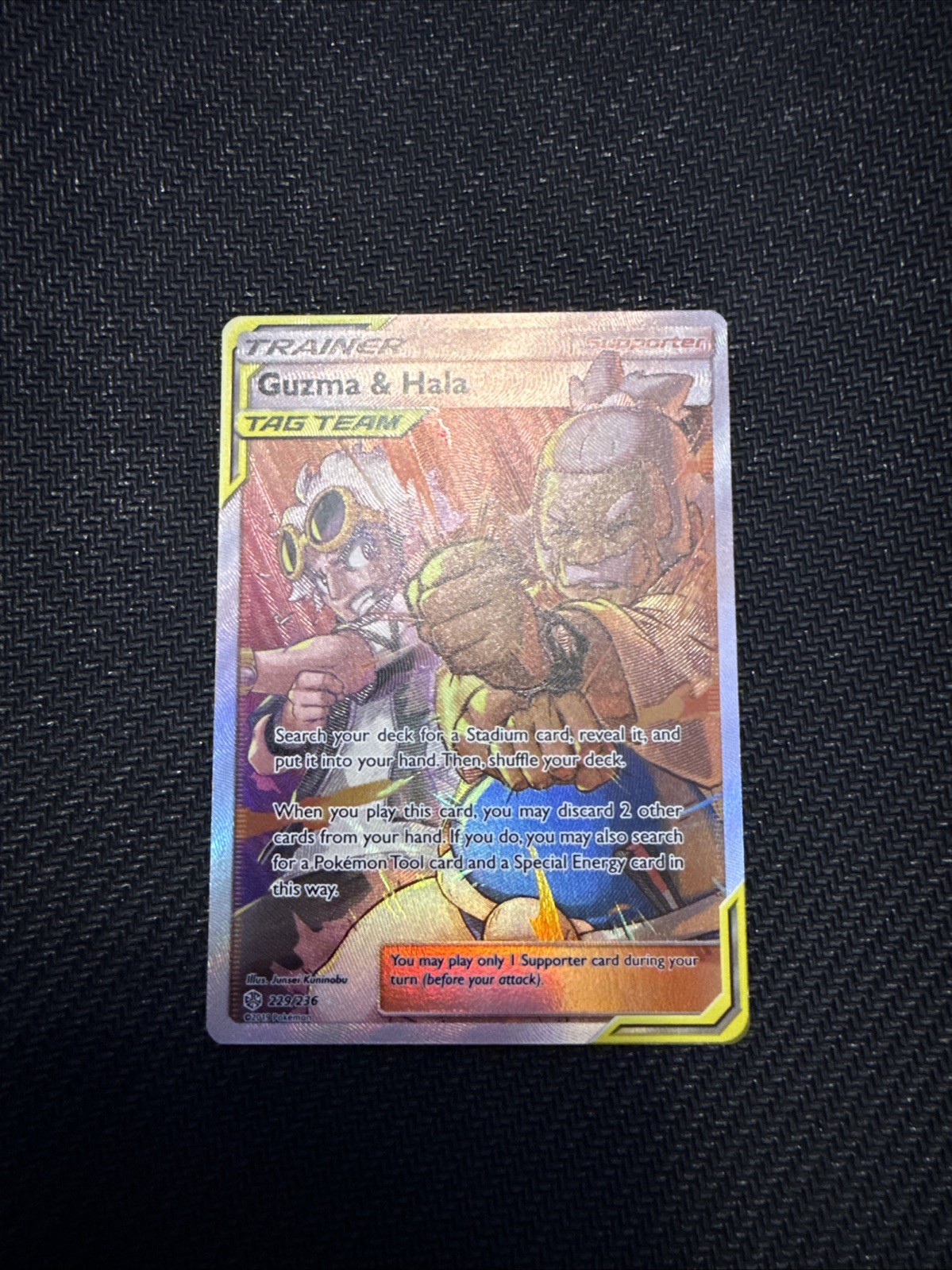 Pokémon Guzma Hala Cosmic Eclipse TCG Full Art Holo Card 229/236 NM