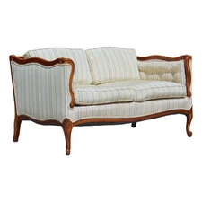 Vintage French Louis XV Style Settee with Striped Upholstery