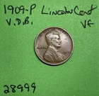 1909-P VDB Lincoln Wheat Cent 1c Vf Very Fine