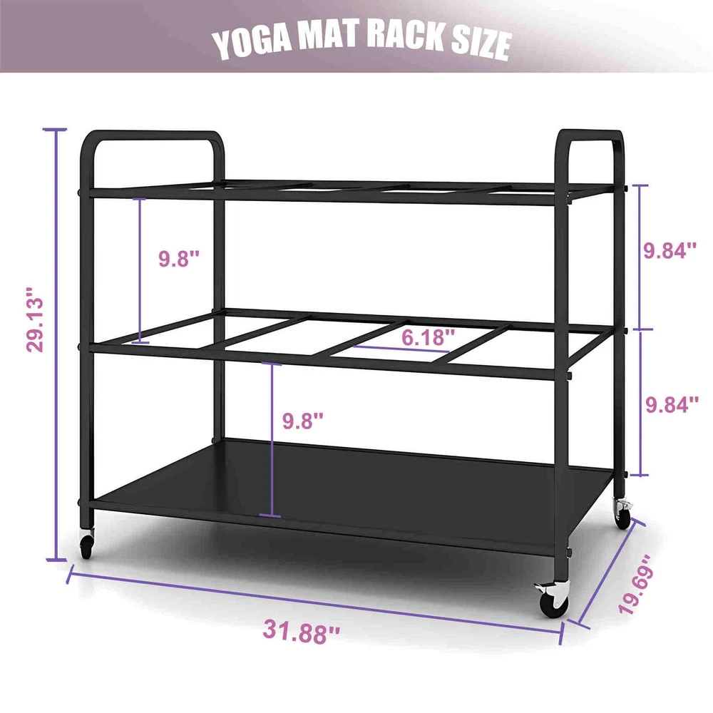 Yoga Mat Storage Rack Basket Workout Equipment Home Gym Storage Rack with Whe...
