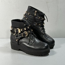 Damen Biker Boots Stiefeletten Schwarz Gold Nieten Schnallen Gr40 Chunky Plateau