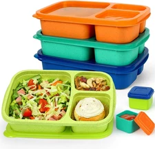 Caperci Bento Lunch Box Containers for Adults & Kids - 3-Compartment Reusable Me