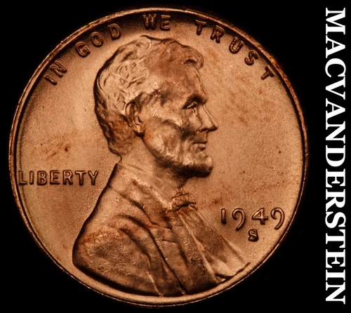 1949-S Lincoln Wheat Cent- Red- Choice Gem Brilliant Uncirculated Luster #J2829