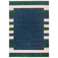 Handloom 199X142 Cm Handwoven Oriental Carpet Wool Modern Rug New Blue