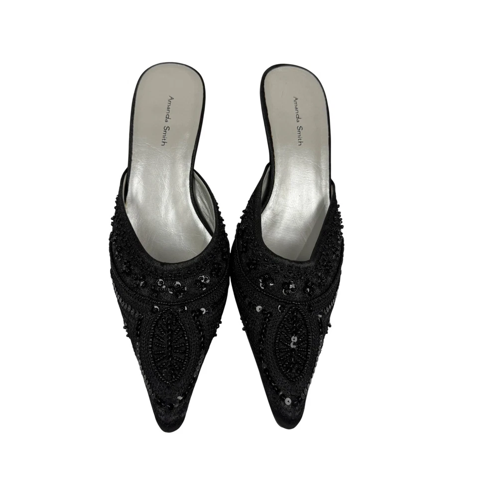 Amanda Smith Negro Cuentas Lentejuelas Punta Gatito Tacón Formal Mules 7.5M Foto 2 de 4