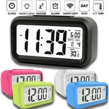 LED Digital Alarm Clock Snooze Backlight Calendar Time Display Table Desktop