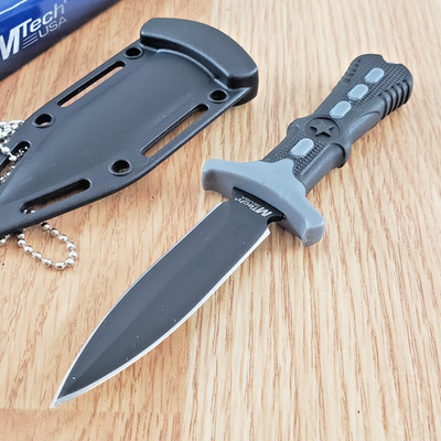 MTech Neck Knife 3'' Finish 440 Steel Dagger Blade Black Rubber Handle w/Sheath