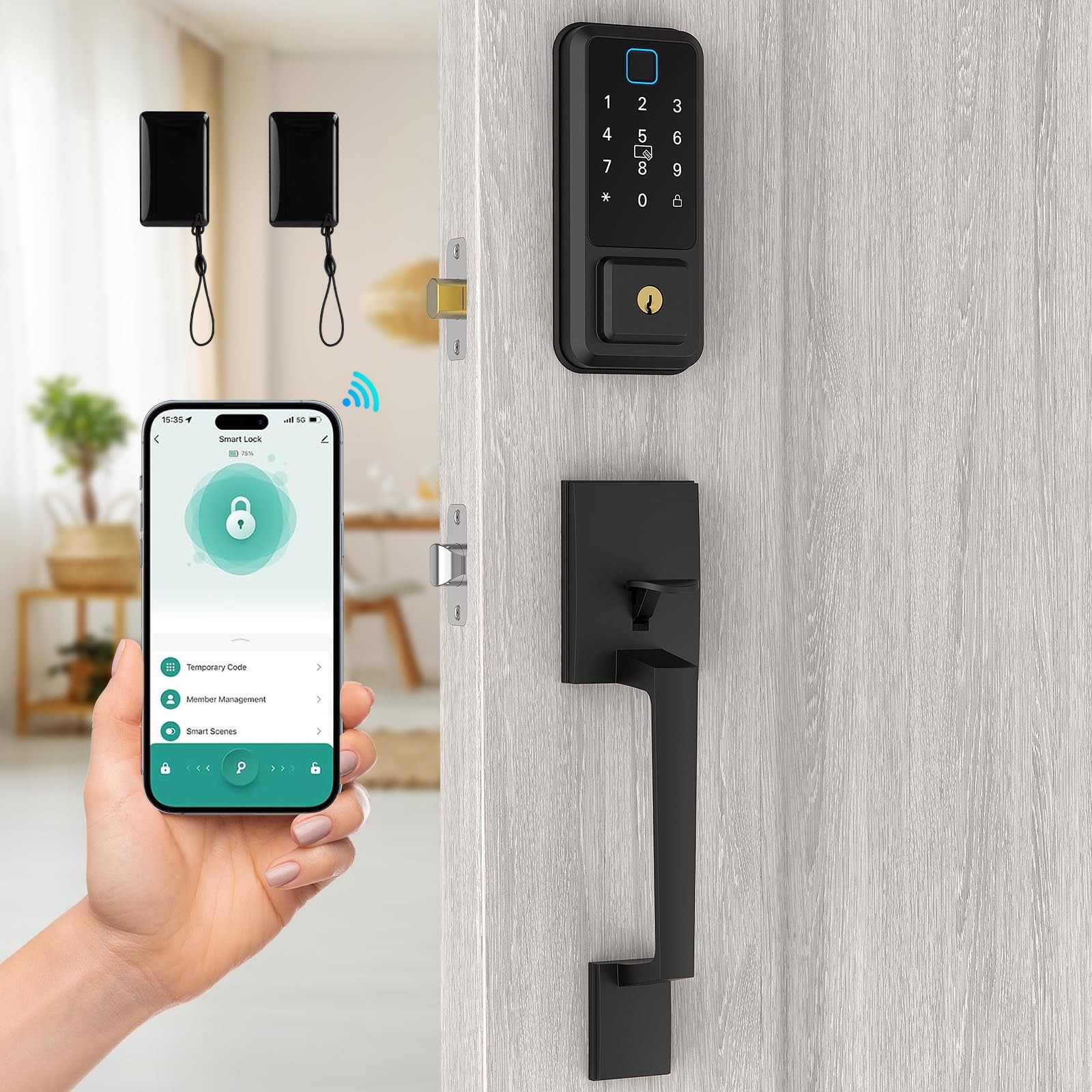 Smart WiFi Front Door Lock Set with Keypad Deadbolt & Handle  