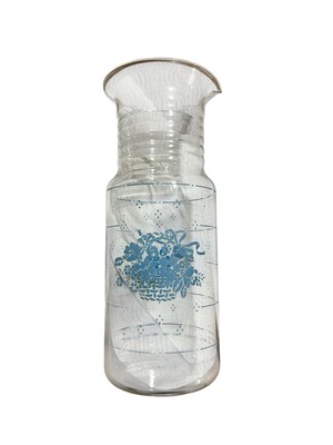 TALL PYREX GLASS DECANTER PITCHER JUG CARAFE BLUE COUNTRY CORNFLOWER BASKET 40oz