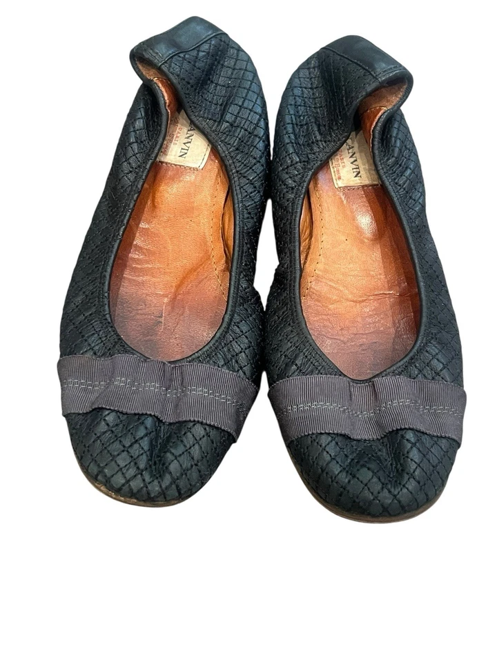 ZAPATOS PLANOS DE BALLET BAILARINA LANVIN SCRUNCH PARA MUJER CUERO NEGRO GROSGRAIN 8 Foto 2 de 4