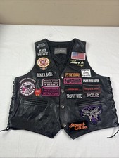 Women  s Wilson  s Leather Biker Vest Size L Lace Sides Full Of Patches