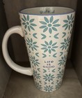 Life Is Good *Grateful* Teal Flower 6” Tall Mug 12 oz Coffee Cup