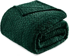 Forest Green Fleece Twin Size Blanket for Bed, 90x66 Inches