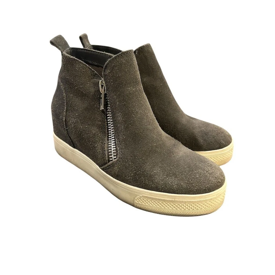 Steve Madden Botín Para Mujer Talla 7 Gris Gamuza Cuña Tenis Zapatos Cremallera Lateral Foto 4 de 4