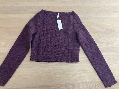 American Eagle purple top blouse S ruched gathered long sleeve urban NEW ladies