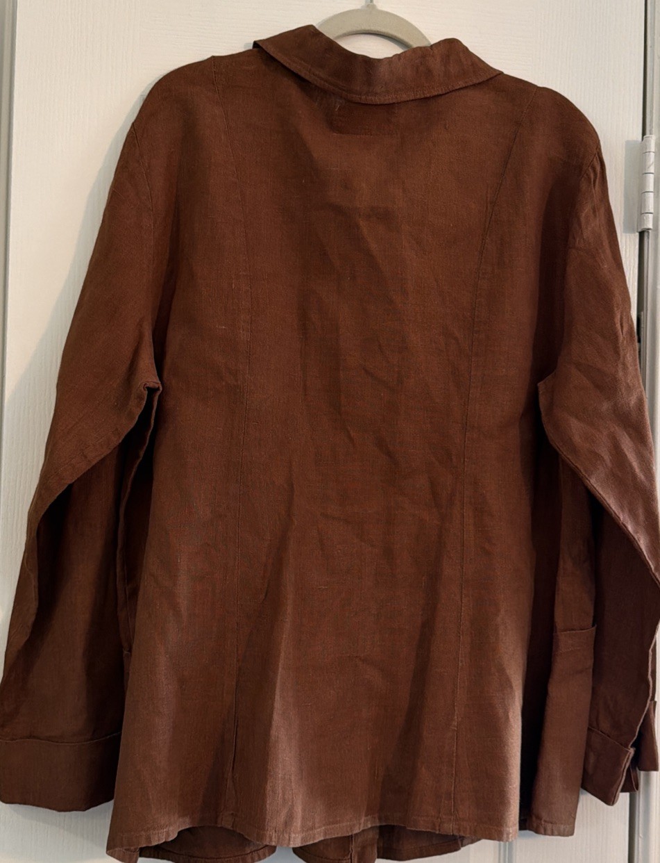FLAX Brown Button Down Linen Jacket Size Large - image 2