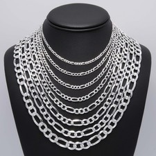 Diamond-Cut Reversible Figaro Chain Solid Sterling Silver 925 Italy All Sizes