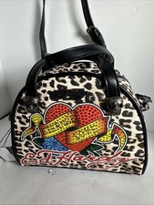 Ed Hardy Cheetah Mini Tote with Detachable Strap Rhinestone Love NWT