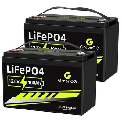 GreenOE 2 Pack 100AH LiFePO4 12V Lithium Batterie BMS Akku Solar Wohnmobile