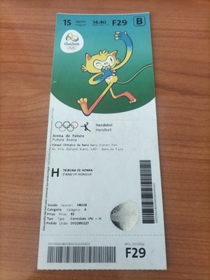 Used Ticket Olympic 15.08. 2016 Rio Olympia F29 Handball 2