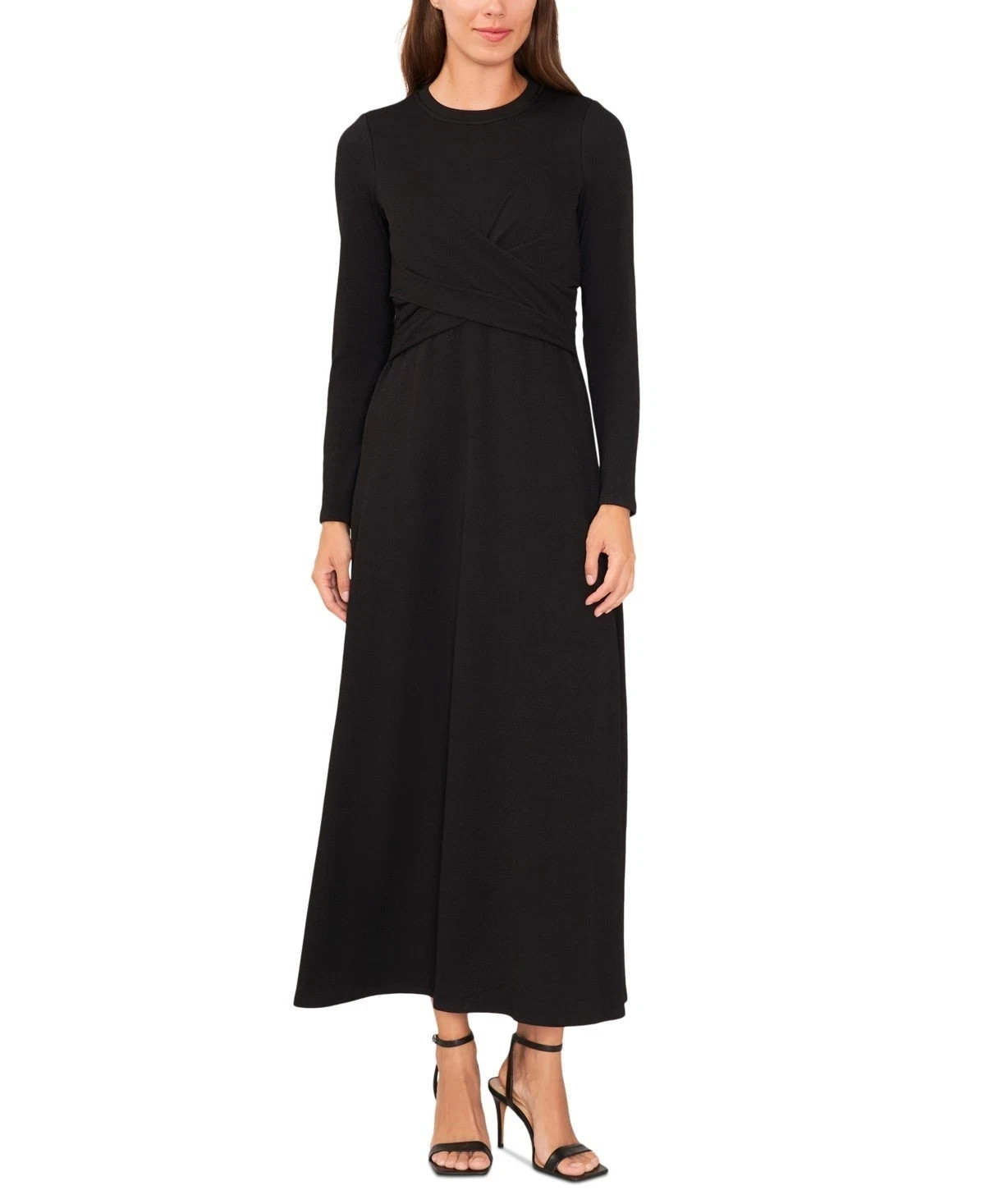 Msk Women's Crossover-Waist Textured Maxi Dress - Rich Black - XXS