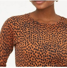 J. Crew Factory Teddie Onella Orange Navy Sweater Leopard Animal Cheetah Print S