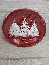 New "Merry Christmas" 20 Paper Plates Holiday Metallic Red Trees Holiday Dinner
