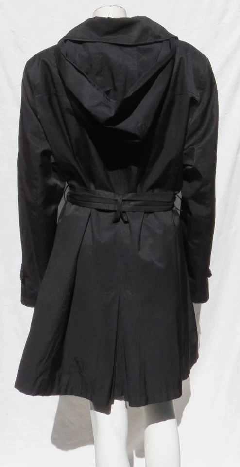 Gabardina de lluvia DKNY US Plus 2X 2XL negra con capucha y cinturón de doble botonadura Foto 3 de 4