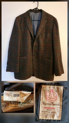 GREEN GUILD HARRIS TWEED BLAZER COAT JACKET SCOTTISH WOOL 309R MEDIUM M PLAID