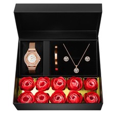 Gifts for Women Jewelry Sets, 4 Pieces Rose Gold Women's Watch Gold  