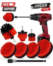 Drill Brush Attachment Set, 7 Pack 1/4in Power Scrubber Brush + Extend Long R...