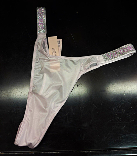Victoria's Secret White Thong Panties Rhinestone Logo Waistband, Size M