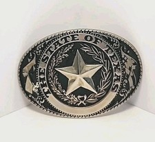 Vintage Sliver Tone The State of Texas Belt Buckle 3.75" Western Oval Star -jj