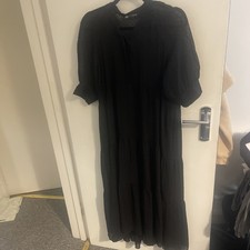 ZARA BLACK DOTTED MESH V-NECK sheer DRESS WITH RUFFLE maxi beach holiday Medium
