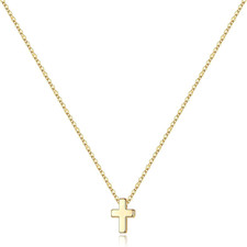 Cross Necklace for Women Teen Girls, Dainty 14K Real Gold Plated Cross Pendant N