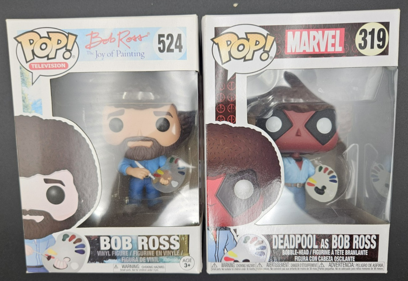 2 Figuras Funko Pop - Marvel Deadpool Como Bob Ross 319, Bob Ross 524 - Nuevas En Caja