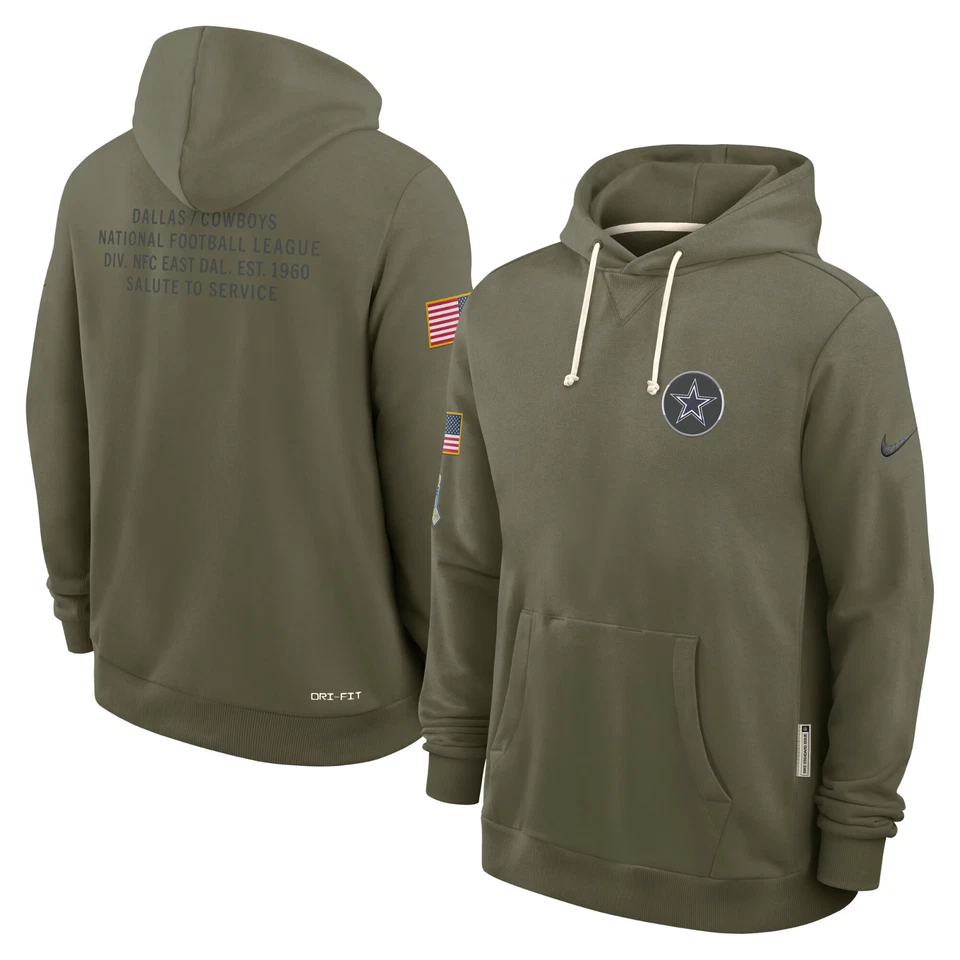 DALLAS COWBOYS 2025 NFL NIKE OLIVE SALUTE TO SERVICE SIDELINE ON FIELD HOODIE
